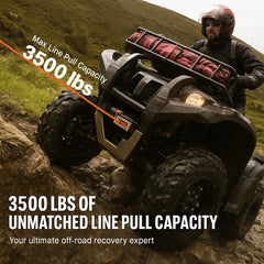 Electric Winch, 1588 kg Line Pull Capacity, 12V DC ATV Winch with Φ0.5 x 1188.7 cm 12 Strands Synthetic Rope Aluminum Fairlead Wired Remote Control, IP55 Waterproof for Towing ATV Boat