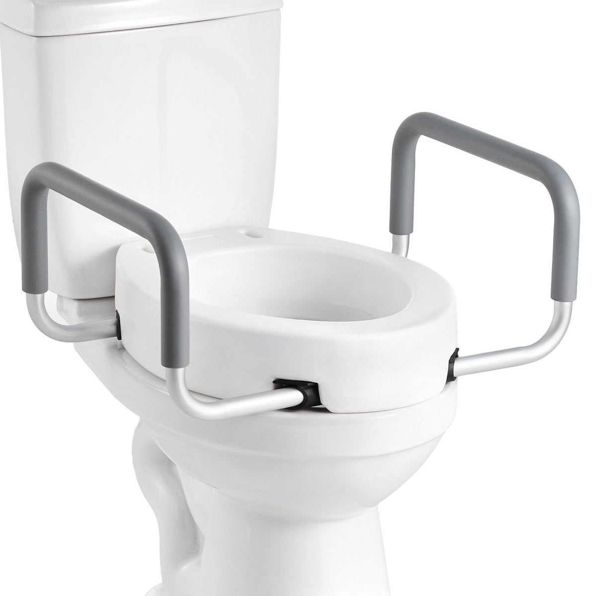 Raised Toilet Seat with Arms, 136.1 kg Load Capacity, 88.9 mm Lift Height, Widened Commode Elevated Toilet Seat Riser with Padded Handles for Seniors, Elderly, Handicap, Disabled, and Adults