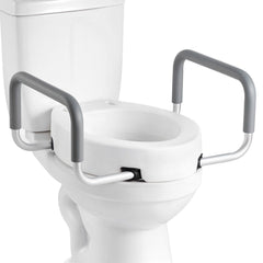 Raised Toilet Seat with Arms, 136.1 kg Load Capacity, 88.9 mm Lift Height, Widened Commode Elevated Toilet Seat Riser with Padded Handles for Seniors, Elderly, Handicap, Disabled, and Adults