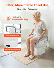 Raised Toilet Seat with Arms, 136.1 kg Load Capacity, 88.9 mm Lift Height, Widened Commode Elevated Toilet Seat Riser with Padded Handles for Seniors, Elderly, Handicap, Disabled, and Adults