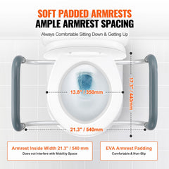 Raised Toilet Seat,88.9 mm Height Raised, 136 kg Weight Capacity, for Standard Round Toilet, Aluminum Handrail, with EVA Armrest Padding, for Elderly, Handicap, Patient, Pregnant, Medical