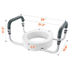 Raised Toilet Seat,88.9 mm Height Raised, 136 kg Weight Capacity, for Standard Round Toilet, Aluminum Handrail, with EVA Armrest Padding, for Elderly, Handicap, Patient, Pregnant, Medical
