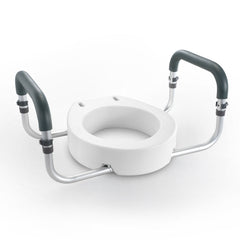 Raised Toilet Seat,88.9 mm Height Raised, 136 kg Weight Capacity, for Standard Round Toilet, Aluminum Handrail, with EVA Armrest Padding, for Elderly, Handicap, Patient, Pregnant, Medical