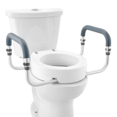Raised Toilet Seat,88.9 mm Height Raised, 136 kg Weight Capacity, for Standard Round Toilet, Aluminum Handrail, with EVA Armrest Padding, for Elderly, Handicap, Patient, Pregnant, Medical