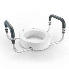 Raised Toilet Seat,88.9 mm Height Raised, 136 kg Weight Capacity, for Standard Round Toilet, Aluminum Handrail, with EVA Armrest Padding, for Elderly, Handicap, Patient, Pregnant, Medical