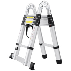 Telescoping Extension Ladder 12.5FT A-Shape w/ Stabilizer Bar for RV