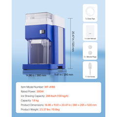 Commercial Ice Shaver Machine, 1.91QT /1.8L Large Electric Snow Cone Machine, Fine & Fluffy with 300W Motor, Stainless Steel Blades, Shaved Ice Maker for Dessert Shop Home Party Restaurant, Blue