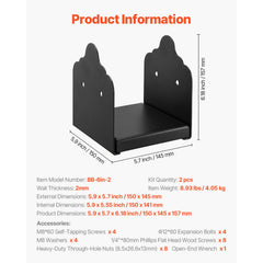 6x6 Post Base 2 Pcs, Inner Size 5.9x5.55 inch / 150x141 mm Post Brackets, Heavy Duty Carbon Steel Decking Posts, Wood Posts Brackets for Pavilion Deck Railing Support Deck Base Plate, Black