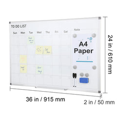 Magnetic Whiteboard Dry Erase Board 36" x 24" Wall Mounted for Office