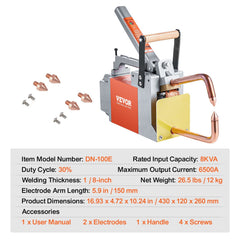 Portable Spot Welder, 1/8-inch Thick Spot Welder Machine with 8KVA Input Capacity, Handheld Welding Tip Gun Metal Sheet Spot Welding Machine for Carbon Steel, Aluminum Sheet