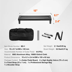 Guitar Pedal Board, 15'' x 5.7'', Aluminum Alloy 0.8 lbs Super Light Guitar Effects PedalBoard with Carry Bag High Quality Velcro Fixed Strap Shoulder Strap, Accommodate 4-6 Guitar Pedals