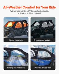 Cab Enclosure Upper Doors, Compatible with Polaris RZR PRO 2020-2024/Polaris RZR Turbo2022-2024, Soft Upper Doors, Upgraded Zipper UTV Soft Side Window Kit, Fit with Side Mirrors and Windshields