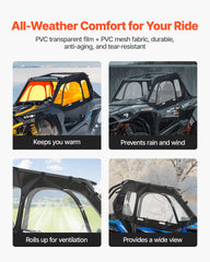 Cab Enclosure Upper Doors, Compatible with Polaris RZR XP 1000/XP Turbo 2014-2023, Soft Upper Doors, Windproof Upgraded Zipper UTV Soft Side Window Kit, Work with Side Mirrors and Windshields