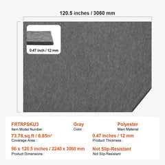 Rug Pad Without Slip Resistance, Protective Cushioning Carpet Pad, 8' x 10', 1/2"Thick, 100% Pure Polyester Felt, 7-8㎡ Premium Comfort Underfoot Carpet Padding Rug Cushion for All Floors, Gray