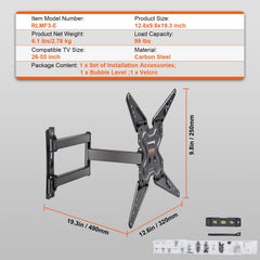 Full Motion TV Mount Fits for Most 26-55 inch TVs, Swivel Tilt Horizontal Adjustment TV Wall Mount Bracket with Articulating Arm, Max VESA 400x400mm , Holds up to 99 lbs