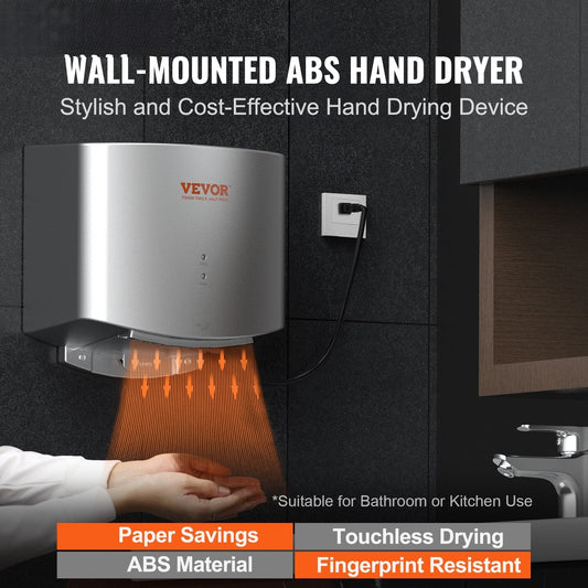 Heavy Duty Commercial Hand Dryer, 1400W Automatic High Speed ABS Warm Wind Hand Blower, 220V-240V & Built-In Filter Sponge & Low Noise & Effortless Installation, Compliant for Industry Home