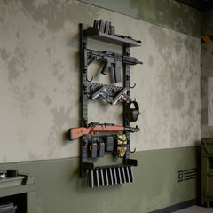 Gun Rack Wall Mount, Heavy Duty Steel, Indoor Rifle Shotgun Rack with Magazine Holder, MOLLE Panel, Gun Accessories Display Storage Holder, Hold Up to 5 Rifles or Shotguns, for Tactical Gear