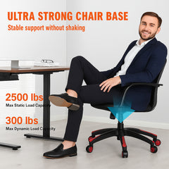 Office Chair Base Replacement, 710 mm, 1134 kg Static Load, Heavy Duty Universal Computer Desk Chair Stool Base Part with 5 Casters and Reinforced Legs, Desk Chair Base Replacement, Black + Red