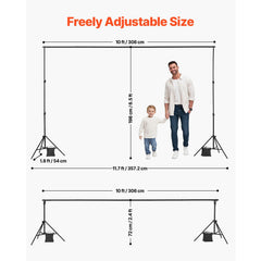 Backdrop Stand, 198 x 300 cm Adjustable Photo Backdrop Stand Kit, Portable Background Backdrop Stand with 5 Crossbars, Heavy Duty Projector Screen Stand, for Wedding, Photo Video Studio & Party