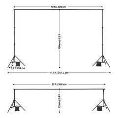 Backdrop Stand, 198 x 300 cm Adjustable Photo Backdrop Stand Kit, Portable Background Backdrop Stand with 5 Crossbars, Heavy Duty Projector Screen Stand, for Wedding, Photo Video Studio & Party