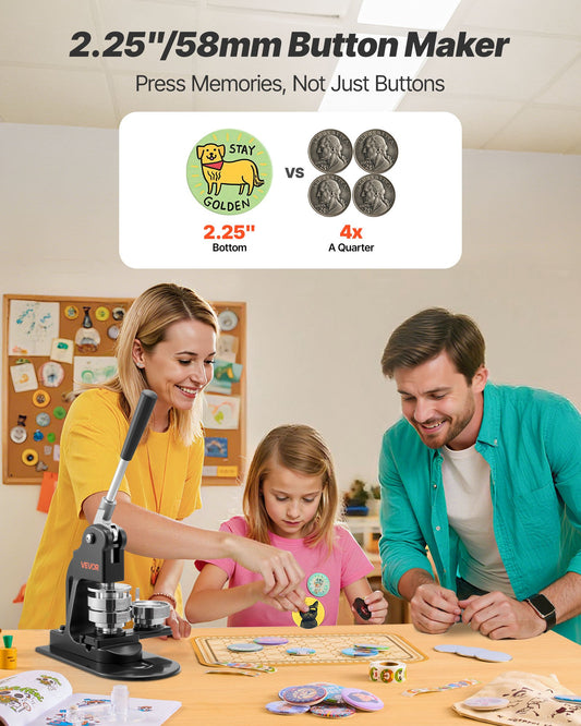 Button Maker Machine, 58 mm, Pin Maker Machine with 500pcs Button Parts, Circle Cutter, Hex Wrenches and Magic Book, Ergonomic Handle, for DIY Badges, Personalized Pins and Key Chains, Black