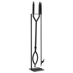 Fireplace Tool Set, 3 PCS Fire Tool Set and Holder with Stand, Tongs, Fire Place Poker, Wrought Iron Fireplace Accessories for Campfire Backyard Bonfire Indoor/Outdoor, Black