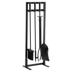 Fireplace Tool Set, 5 PCS Fire Tool Set and Holder with Square-Frame Stand, Tongs, Ash Shovel, Brush, Fire Place Poker, Wrought Iron Steel Fireplace Accessories for Indoor/Outdoor, Black