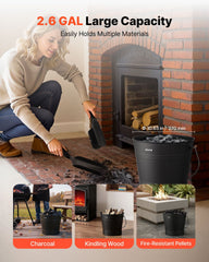 Ash Bucket, 4 PCS with Lid, Shovel, Broom and Gloves, Metal Fireplace Charcoal Bucket and Ash Can, 9.8L Large Capacity for Fireplace, Fire Pits, Wood Burning Stoves, Indoor and Outdoor