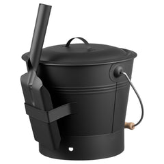 Ash Bucket, 4 PCS with Lid, Shovel, Broom and Gloves, Metal Fireplace Charcoal Bucket and Ash Can, 9.8L Large Capacity for Fireplace, Fire Pits, Wood Burning Stoves, Indoor and Outdoor