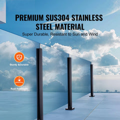 Glass Clamp, 41.34" Height Glass Railing Bracket for 0.39 "-0.47 " Thickness Tempered Glass, 304 Stainless Steel Glass Mounting Clamp, Glass Shelf Bracket for Balcony, Garden, Deck, Stair, Black