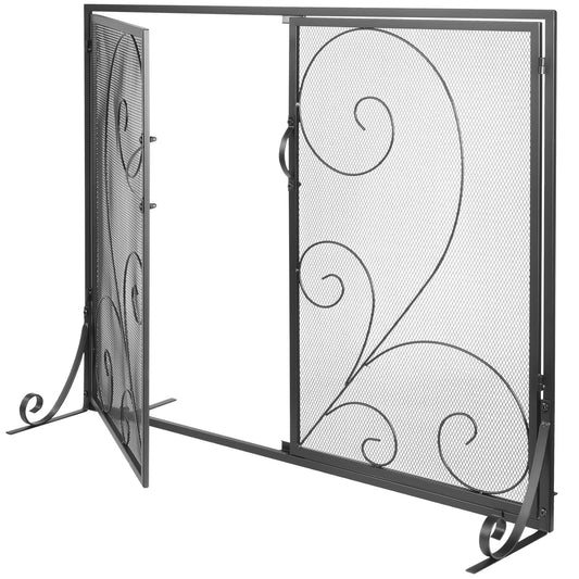 990x802MM Fireplace Screen 2-Panel Iron Mesh Spark Guard Vintage Black