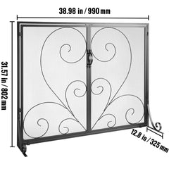 990x802MM Fireplace Screen 2-Panel Iron Mesh Spark Guard Vintage Black