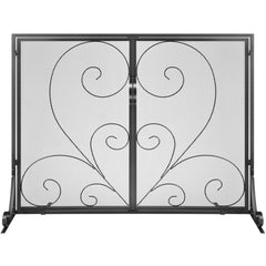 990x802MM Fireplace Screen 2-Panel Iron Mesh Spark Guard Vintage Black