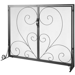 990x802MM Fireplace Screen 2-Panel Iron Mesh Spark Guard Vintage Black