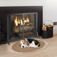 990x802MM Fireplace Screen 2-Panel Iron Mesh Spark Guard Vintage Black
