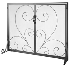 990x802MM Fireplace Screen 2-Panel Iron Mesh Spark Guard Vintage Black
