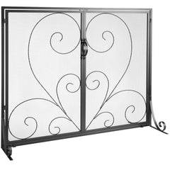 990x802MM Fireplace Screen 2-Panel Iron Mesh Spark Guard Vintage Black