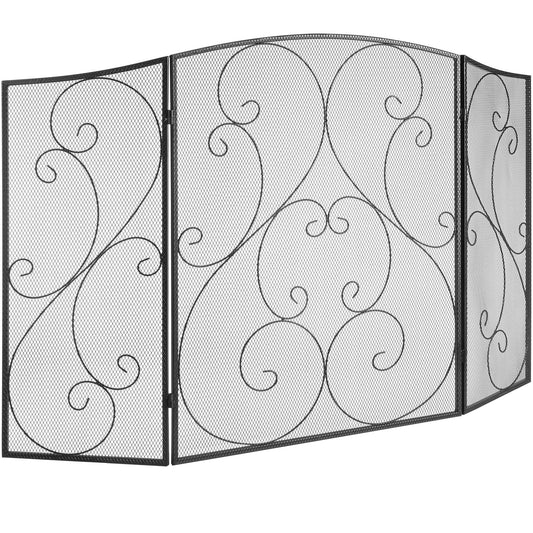 Fireplace Screen 3 Panel, Sturdy Iron Mesh Fireplace Screen, 122(L)x76.7(H)CM Spark Guard Cover, No Assembly Required, Free Standing Fireplace Fence Grate for Living Room Home Decor Vintage