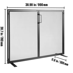 Fireplace Screen 1 Panel with Door, Sturdy Iron Mesh Fireplace Screen, 990(L) x780(H)MM Spark Guard Cover, Simple Installation, Free Standing Fire Fence Grate for Living Room Home Decor Modern