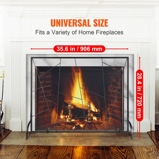 Fireplace Screen Single Panel, Sturdy Iron Mesh Fireplace Screen, 906(L) x720(H)MM Spark Guard Cover, Simple Installation, Free Standing Fire Fence Grate for Living Room Home Decor Modern