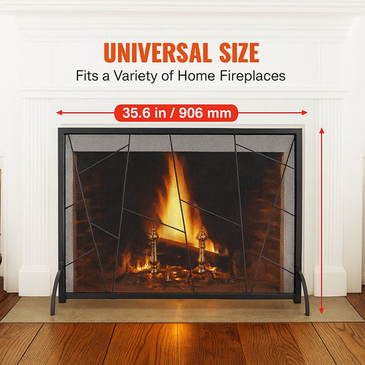 Fireplace Screen Single Panel, Sturdy Iron Mesh Fireplace Screen, 906(L) x720(H)MM Spark Guard Cover, Simple Installation, Free Standing Fire Fence Grate for Living Room Home Decor Modern