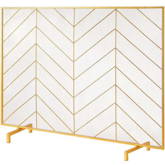 980x758MM Fireplace Screen 1-Panel Iron Mesh Spark Guard Modern Gold
