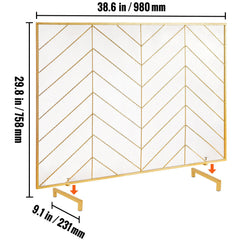 980x758MM Fireplace Screen 1-Panel Iron Mesh Spark Guard Modern Gold