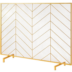980x758MM Fireplace Screen 1-Panel Iron Mesh Spark Guard Modern Gold