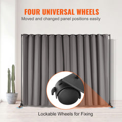 Room Divider, 8 ft x 10 ft (96 x 120inch) Portable Panel Room Divider with Wheels Curtain Divider Stand, Room Divider Privacy Screen for Office, Bedroom, Dining Room, Study, Black