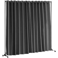 Room Divider, 8 ft x 10 ft (96 x 120inch) Portable Panel Room Divider with Wheels Curtain Divider Stand, Room Divider Privacy Screen for Office, Bedroom, Dining Room, Study, Black