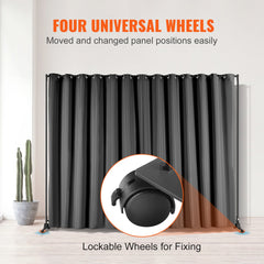 Room Divider, 8 ft x 10 ft (96 x 120inch) Portable Panel Room Divider with Wheels Curtain Divider Stand, Room Divider Privacy Screen for Office, Bedroom, Dining Room, Study, Black