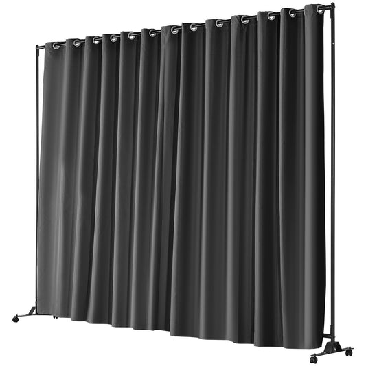 Room Divider, 8 ft x 10 ft (96 x 120inch) Portable Panel Room Divider with Wheels Curtain Divider Stand, Room Divider Privacy Screen for Office, Bedroom, Dining Room, Study, Black