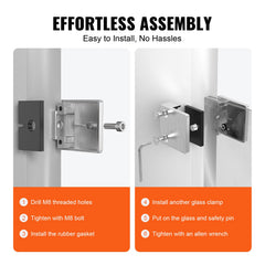 Glass Clamp, 4 PCS Square Glass Railing Bracket for 0.31 "-0.47 " Tempered Glass, 304 Stainless Steel Glass Mounting Clamp, Glass Shelf Bracket for Balcony, Garden, Pool, Stair, Silver