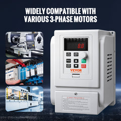 VFD 5HP, 4KW, 18A, 1 Phase 220V-240V Input to 3 Phase 220V-240V Output Variable Frequency Drive, 0-400Hz VFD for AC Motor Speed Control